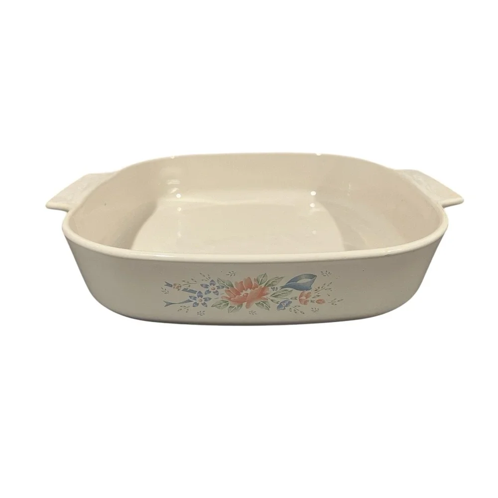 Corning Ware A-10-B English Meadow 2.5 Liter Casserole Dish Vintage Floral White